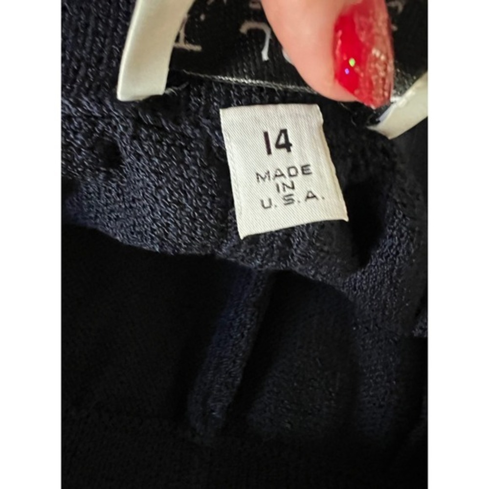 St John Evening by Marie Gray Navy Blue Knit Wide‎ Leg Pleated Pants Size 14 - Picture 10 of 11